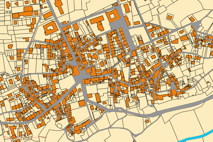 Mappa catastale del centro di Acerno: particelle e fabbricati, cartografia Agenzia delle Entrate