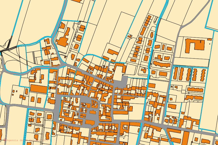 Mappa catastale del centro di Acquafredda: particelle e fabbricati, cartografia Agenzia delle Entrate