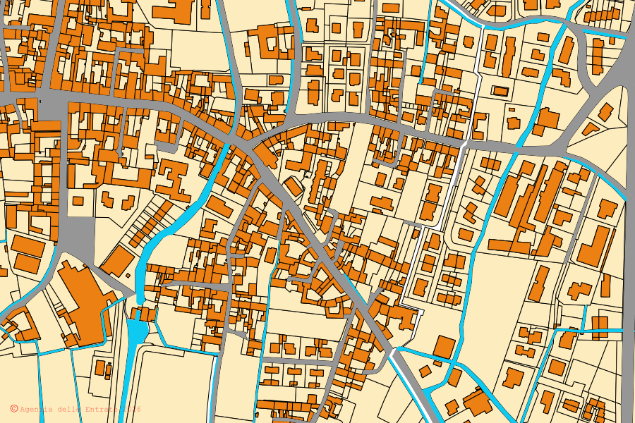 Mappa catastale del centro di Acquanegra sul Chiese: particelle e fabbricati, cartografia Agenzia delle Entrate