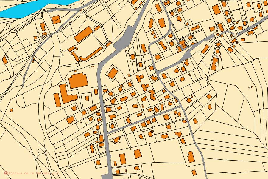 Mappa catastale del centro di Agordo: particelle e fabbricati, cartografia Agenzia delle Entrate