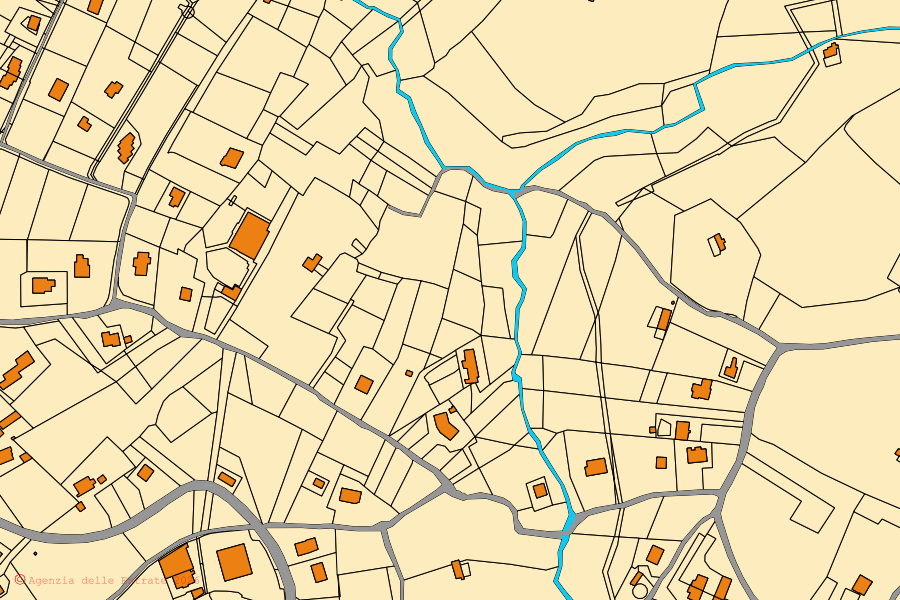 Mappa catastale del centro di Aiello del Sabato: particelle e fabbricati, cartografia Agenzia delle Entrate