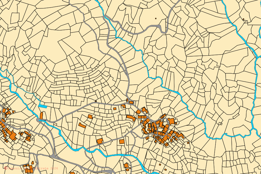 Mappa catastale del centro di Ailoche: particelle e fabbricati, cartografia Agenzia delle Entrate