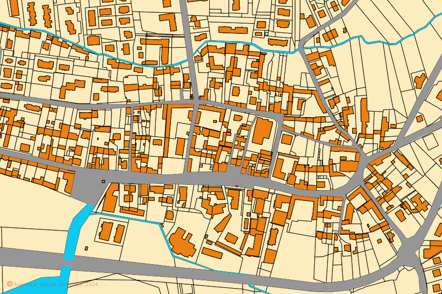 Mappa catastale del centro di Airasca: particelle e fabbricati, cartografia Agenzia delle Entrate