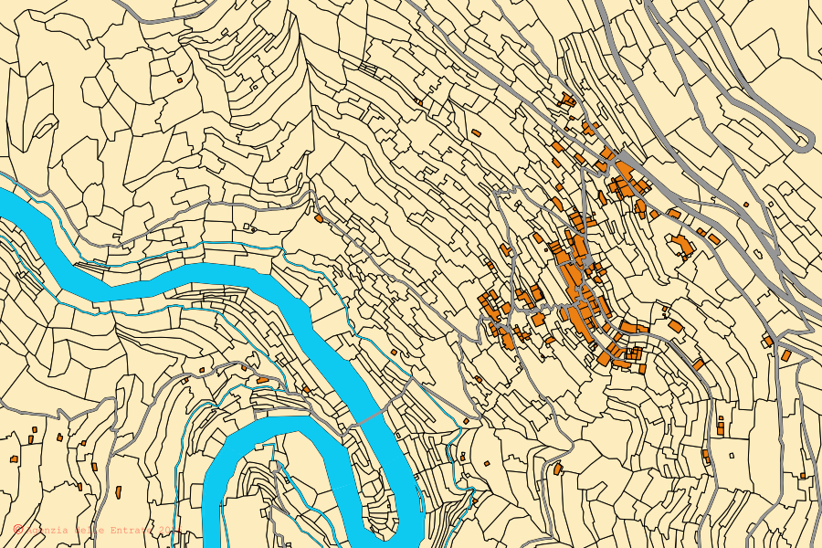Mappa catastale del centro di Airole: particelle e fabbricati, cartografia Agenzia delle Entrate