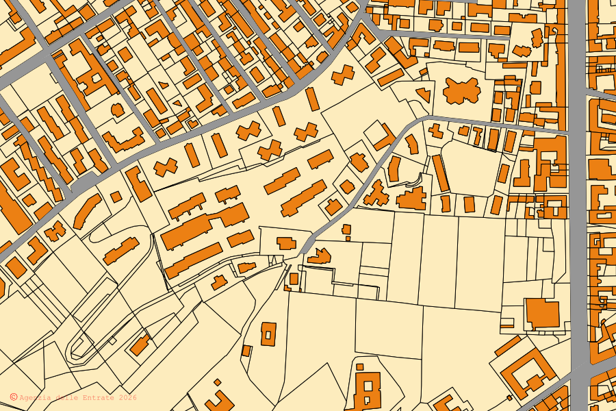 Mappa catastale del centro di Alba: particelle e fabbricati, cartografia Agenzia delle Entrate