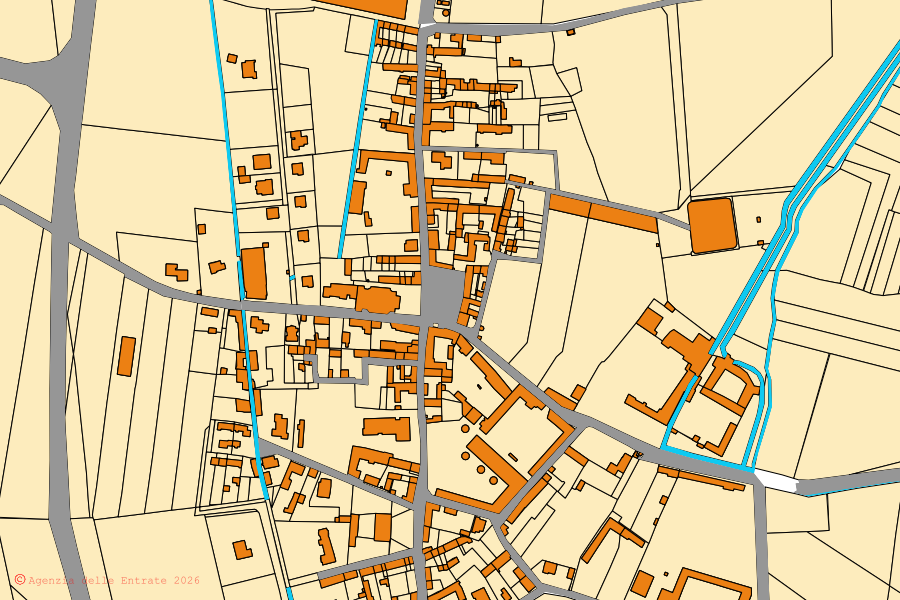Mappa catastale del centro di Albano Vercellese: particelle e fabbricati, cartografia Agenzia delle Entrate