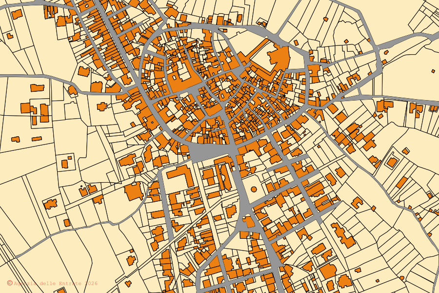 Mappa catastale del centro di Alessano: particelle e fabbricati, cartografia Agenzia delle Entrate