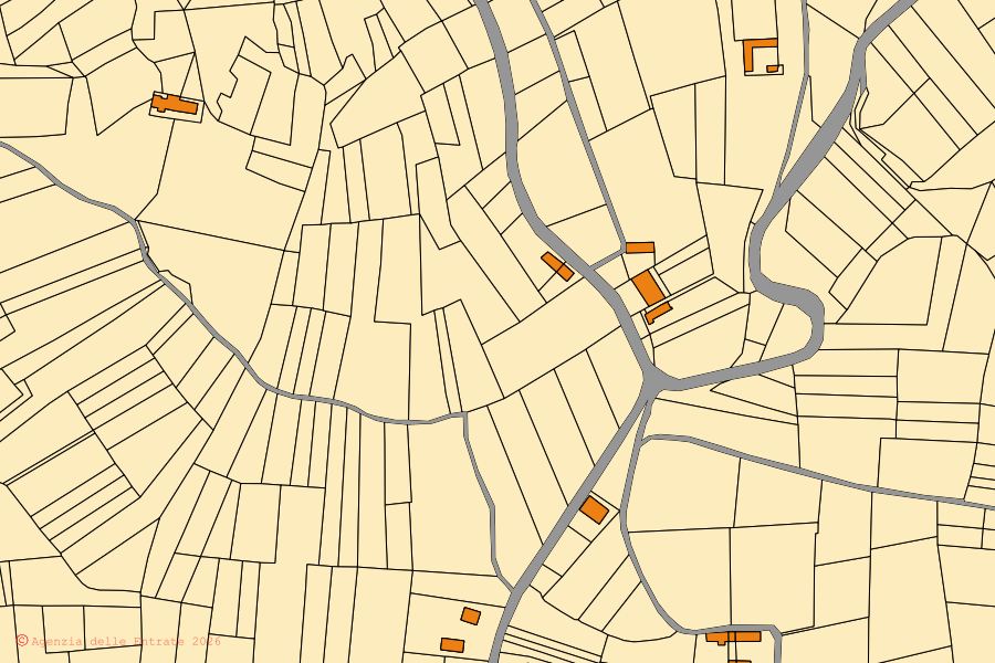 Mappa catastale del centro di Alfiano Natta: particelle e fabbricati, cartografia Agenzia delle Entrate
