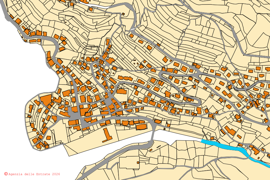 Mappa catastale del centro di Alleghe: particelle e fabbricati, cartografia Agenzia delle Entrate