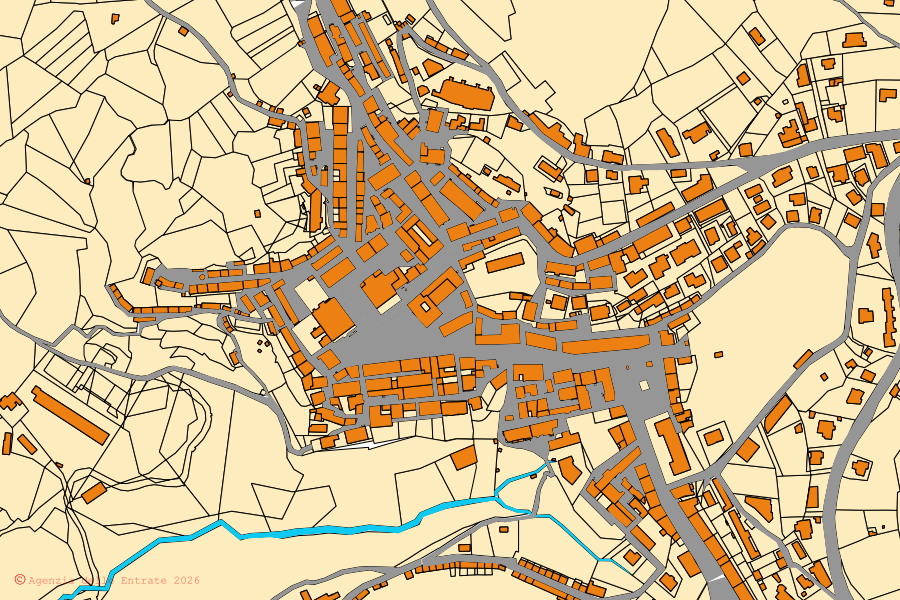 Mappa catastale del centro di Allumiere: particelle e fabbricati, cartografia Agenzia delle Entrate