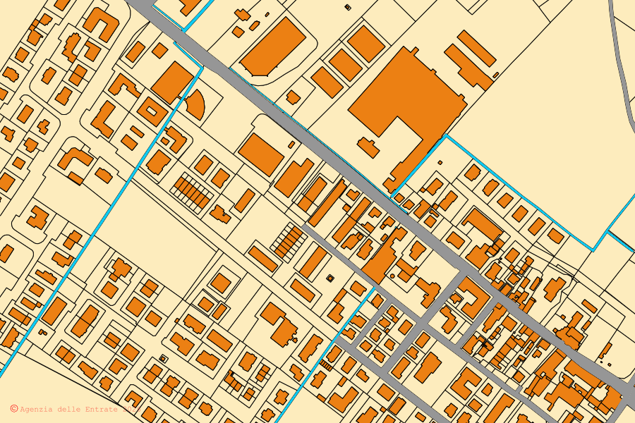 Mappa catastale del centro di Alseno: particelle e fabbricati, cartografia Agenzia delle Entrate