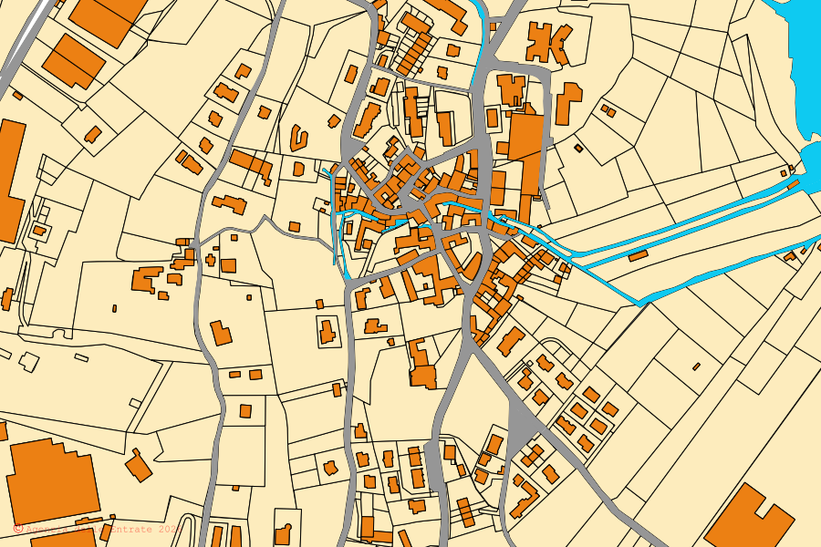 Mappa catastale del centro di Alserio: particelle e fabbricati, cartografia Agenzia delle Entrate