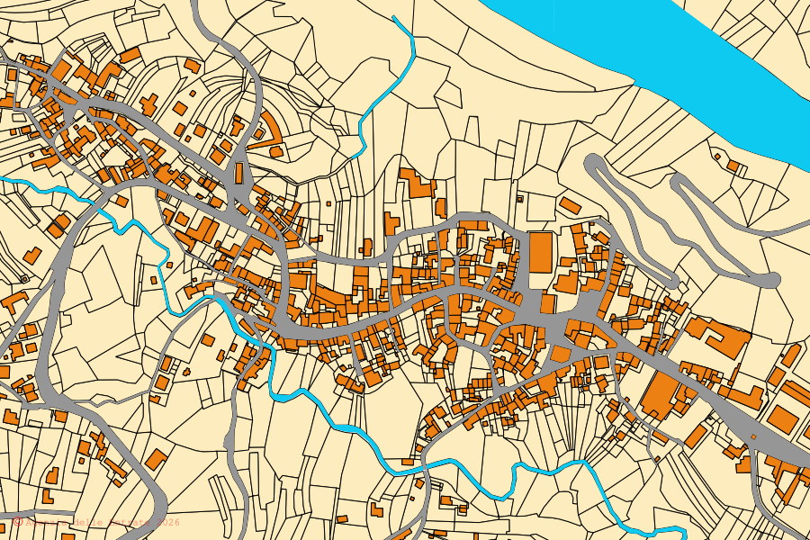 Mappa catastale del centro di Ampezzo: particelle e fabbricati, cartografia Agenzia delle Entrate