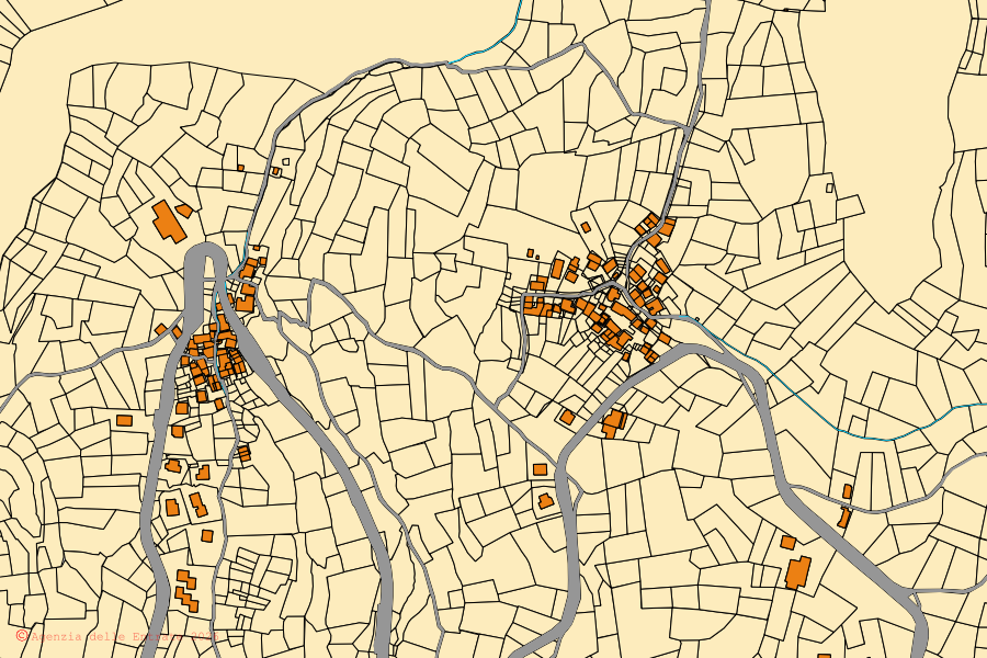 Mappa catastale del centro di Antey-Saint-André: particelle e fabbricati, cartografia Agenzia delle Entrate