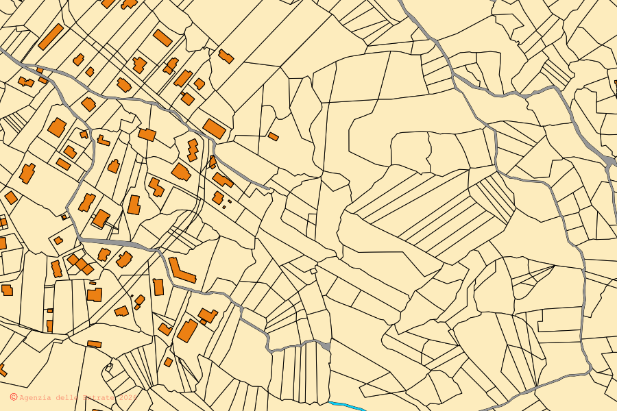 Mappa catastale del centro di Anticoli Corrado: particelle e fabbricati, cartografia Agenzia delle Entrate