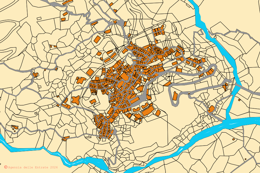 Mappa catastale del centro di Antonimina: particelle e fabbricati, cartografia Agenzia delle Entrate