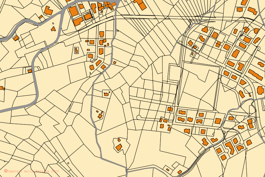 Mappa catastale del centro di Appignano del Tronto: particelle e fabbricati, cartografia Agenzia delle Entrate