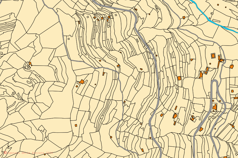 Mappa catastale del centro di Apricale: particelle e fabbricati, cartografia Agenzia delle Entrate
