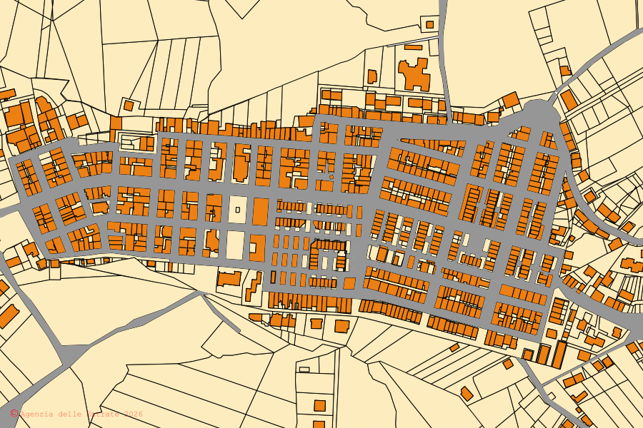 Mappa catastale del centro di Aquilonia: particelle e fabbricati, cartografia Agenzia delle Entrate