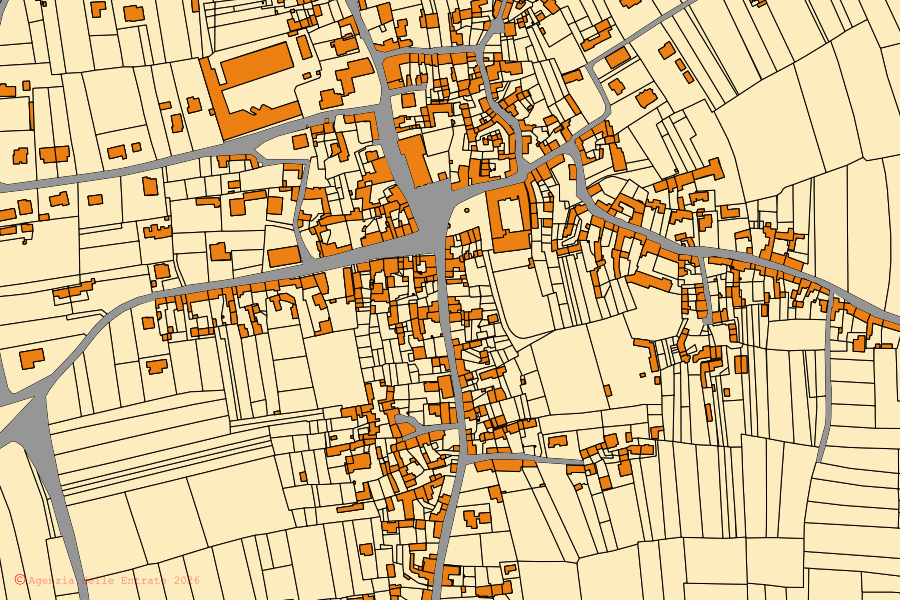 Mappa catastale del centro di Arba: particelle e fabbricati, cartografia Agenzia delle Entrate