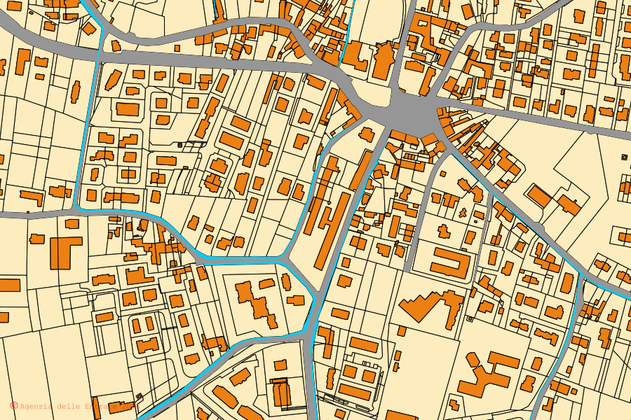 Mappa catastale del centro di Arcade: particelle e fabbricati, cartografia Agenzia delle Entrate