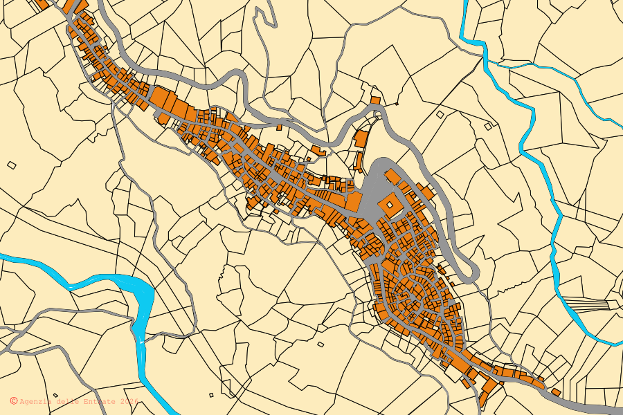 Mappa catastale del centro di Arena: particelle e fabbricati, cartografia Agenzia delle Entrate