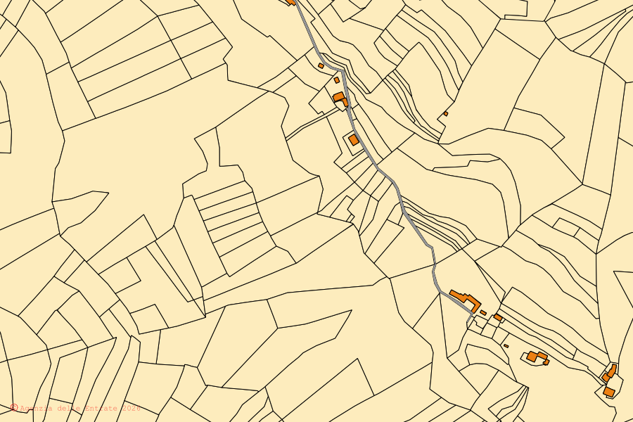 Mappa catastale del centro di Arguello: particelle e fabbricati, cartografia Agenzia delle Entrate