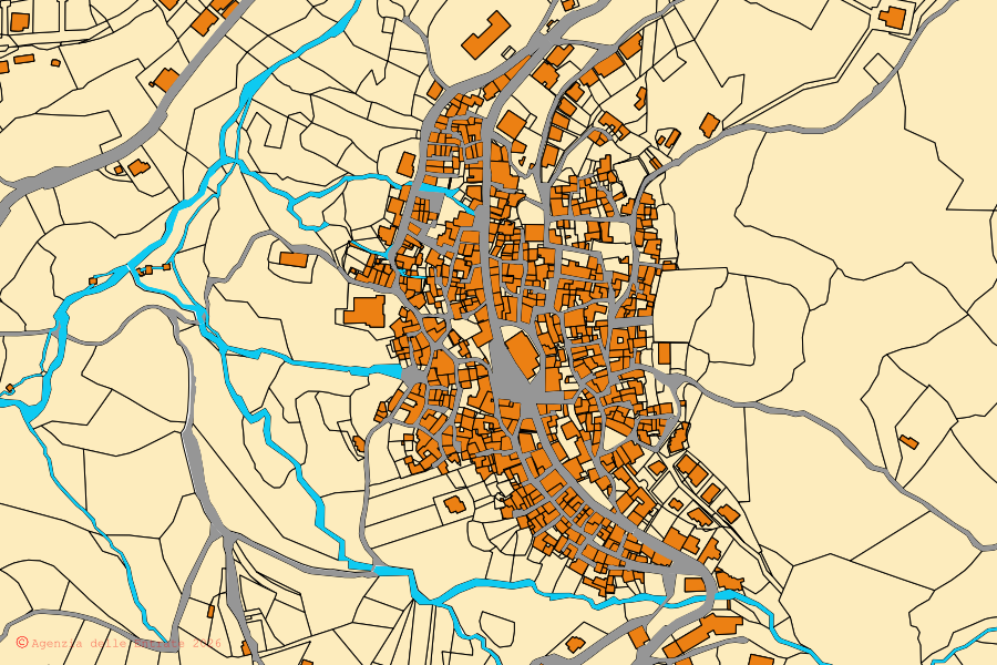 Mappa catastale del centro di Aritzo: particelle e fabbricati, cartografia Agenzia delle Entrate