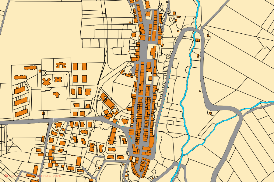 Mappa catastale del centro di Arlena di Castro: particelle e fabbricati, cartografia Agenzia delle Entrate