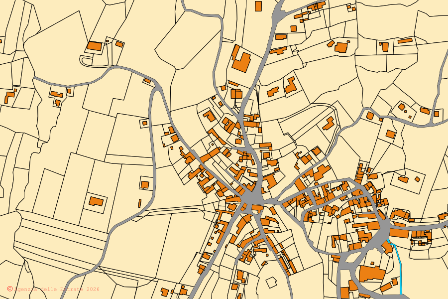 Mappa catastale del centro di Arquà Petrarca: particelle e fabbricati, cartografia Agenzia delle Entrate