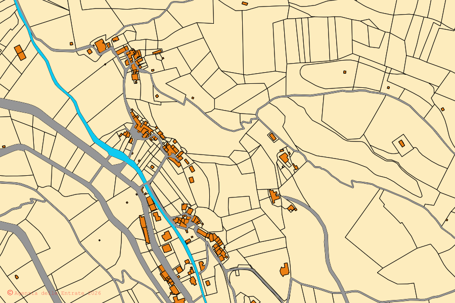 Mappa catastale del centro di Arrone: particelle e fabbricati, cartografia Agenzia delle Entrate