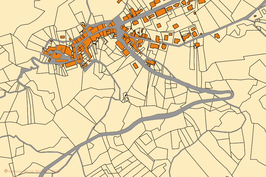 Mappa catastale del centro di Arsita: particelle e fabbricati, cartografia Agenzia delle Entrate