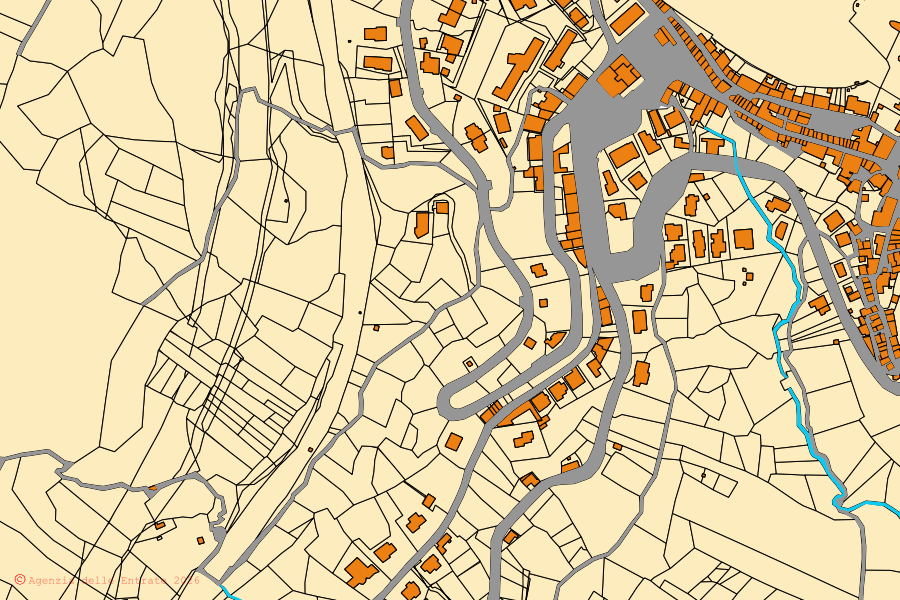 Mappa catastale del centro di Arsoli: particelle e fabbricati, cartografia Agenzia delle Entrate