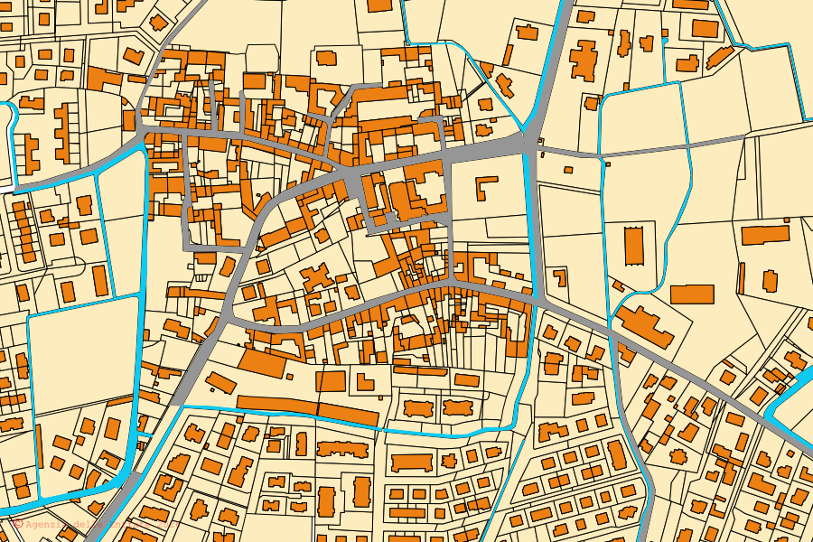 Mappa catastale del centro di Arzago d'Adda: particelle e fabbricati, cartografia Agenzia delle Entrate