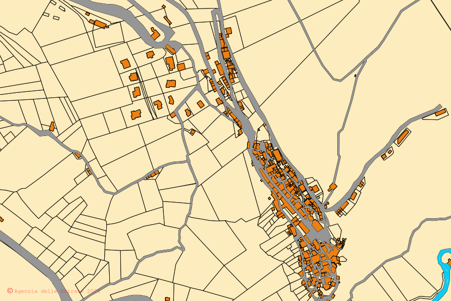 Mappa catastale del centro di Ascrea: particelle e fabbricati, cartografia Agenzia delle Entrate