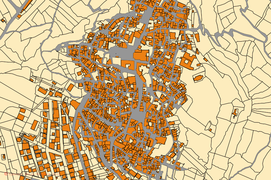Mappa catastale del centro di Assoro: particelle e fabbricati, cartografia Agenzia delle Entrate