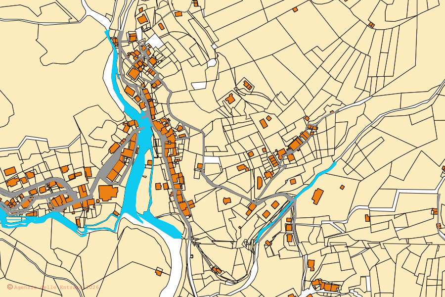 Mappa catastale del centro di Averara: particelle e fabbricati, cartografia Agenzia delle Entrate