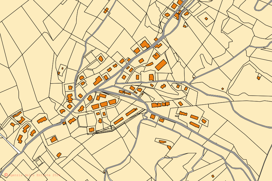 Mappa catastale del centro di Aviatico: particelle e fabbricati, cartografia Agenzia delle Entrate