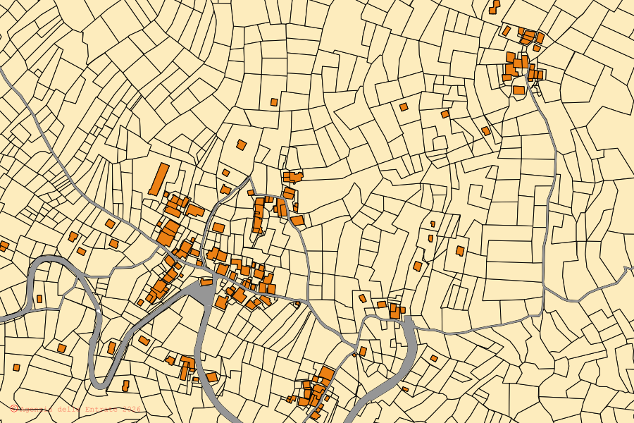 Mappa catastale del centro di Aymavilles: particelle e fabbricati, cartografia Agenzia delle Entrate