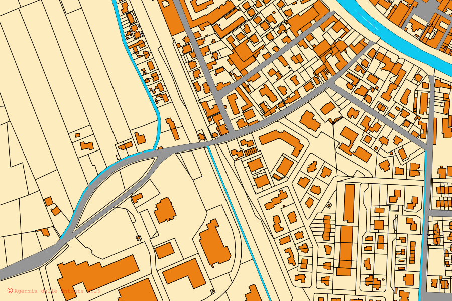 Mappa catastale del centro di Badia Polesine: particelle e fabbricati, cartografia Agenzia delle Entrate