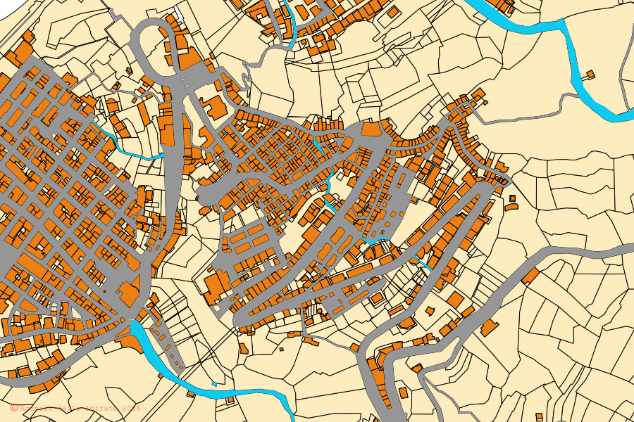 Mappa catastale del centro di Bagnara Calabra: particelle e fabbricati, cartografia Agenzia delle Entrate