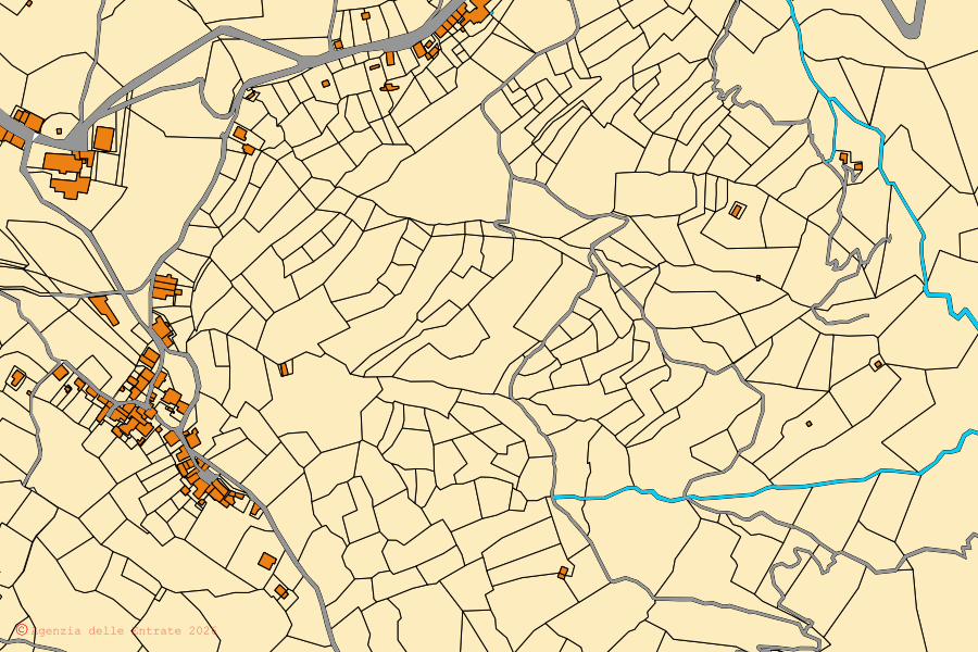 Mappa catastale del centro di Bagni di Lucca: particelle e fabbricati, cartografia Agenzia delle Entrate
