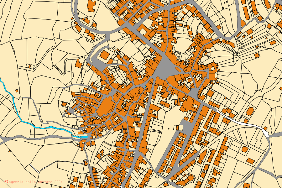Mappa catastale del centro di Bagnoli Irpino: particelle e fabbricati, cartografia Agenzia delle Entrate