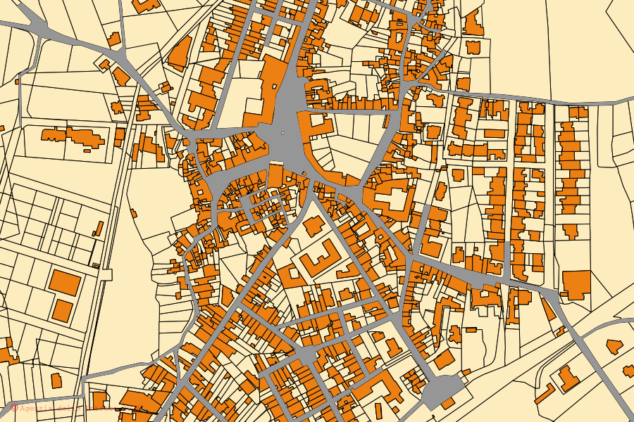Mappa catastale del centro di Bagnolo del Salento: particelle e fabbricati, cartografia Agenzia delle Entrate