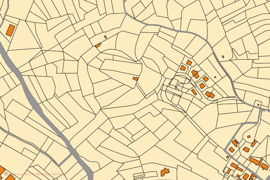 Mappa catastale del centro di Baldichieri d'Asti: particelle e fabbricati, cartografia Agenzia delle Entrate
