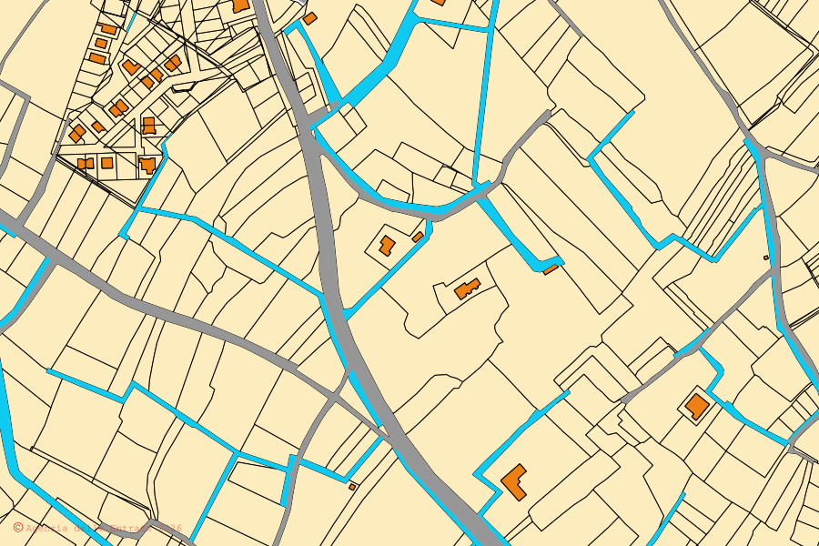 Mappa catastale del centro di Baratili San Pietro: particelle e fabbricati, cartografia Agenzia delle Entrate