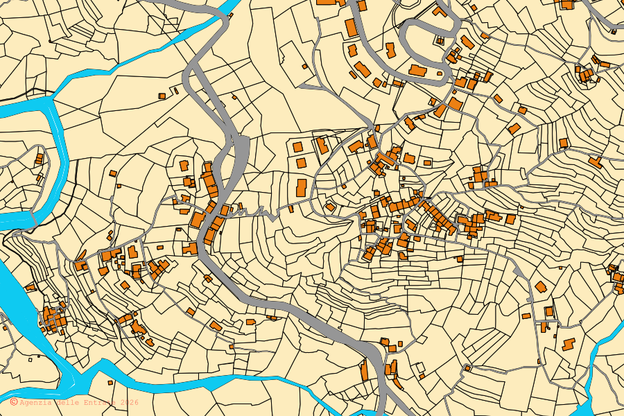 Mappa catastale del centro di Bargagli: particelle e fabbricati, cartografia Agenzia delle Entrate