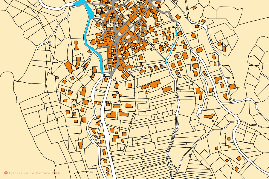 Mappa catastale del centro di Barni: particelle e fabbricati, cartografia Agenzia delle Entrate