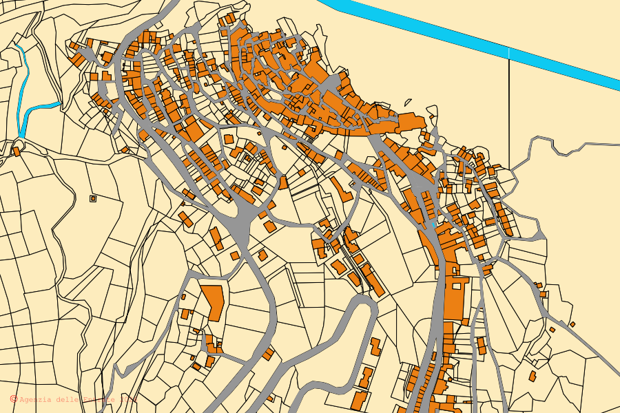 Mappa catastale del centro di Barrea: particelle e fabbricati, cartografia Agenzia delle Entrate
