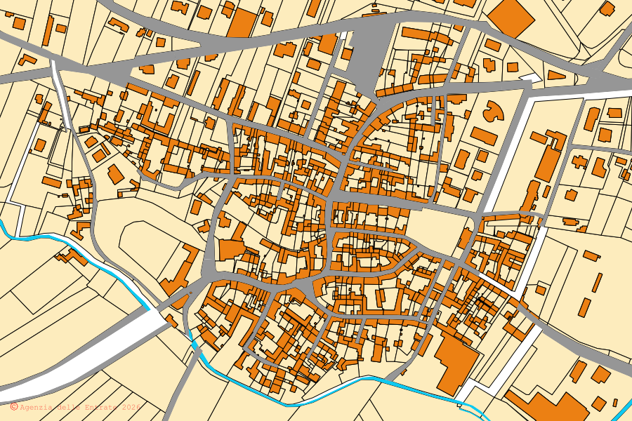 Mappa catastale del centro di Basaluzzo: particelle e fabbricati, cartografia Agenzia delle Entrate